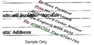 Sample image of a digitised stamp displaying doctors details
